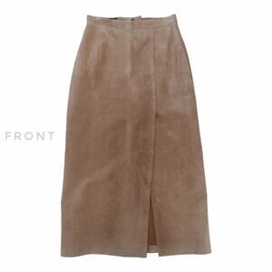 Vintage Suede Maxi Skirt MARGARET GODFREY 90s Tan High Waisted Fall Winter Sz 8